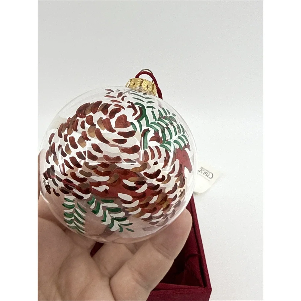Vintage Chase‎ Reverse Painted Glass Ornament Red Reindeer Clear